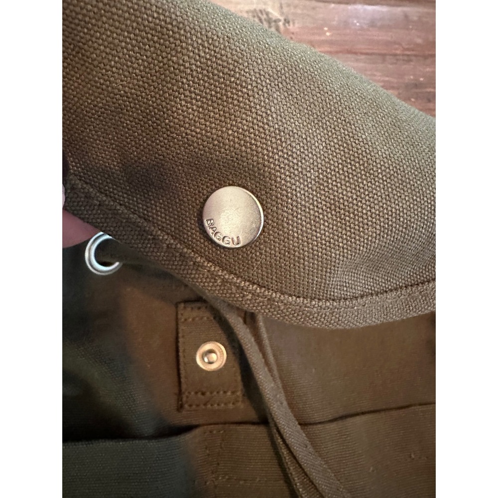 BAGGU Drawstring 100%‎ Recycled Cotton Green Canvas Backpack Hike School Travel - Picture 3 of 9
